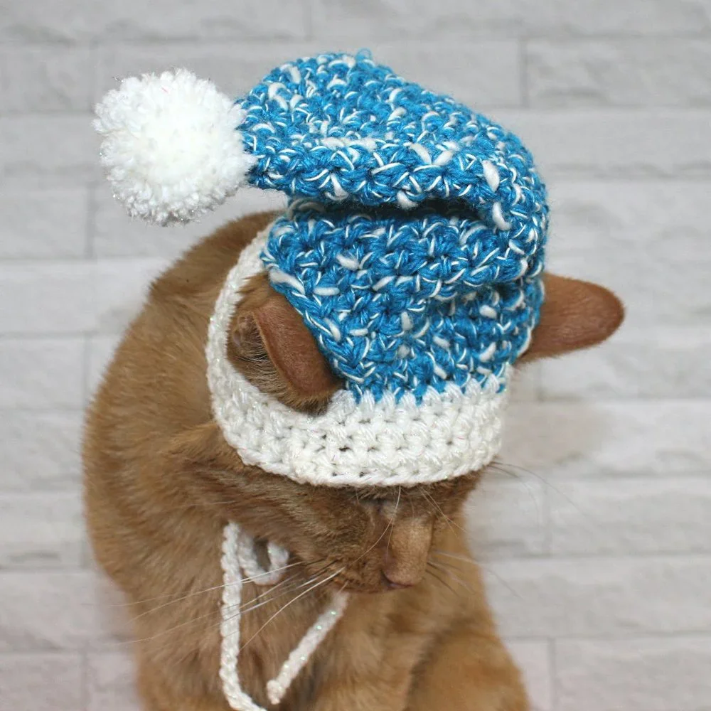 HAND CRAFTED Crochet Stocking Cap Blue Hat Costume Photo Prop Ski Trip